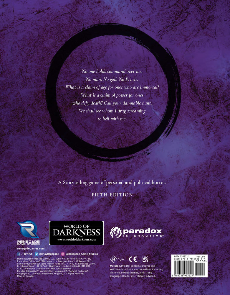 Vampire: The Masquerade 5th Edition RPG Core Rulebook