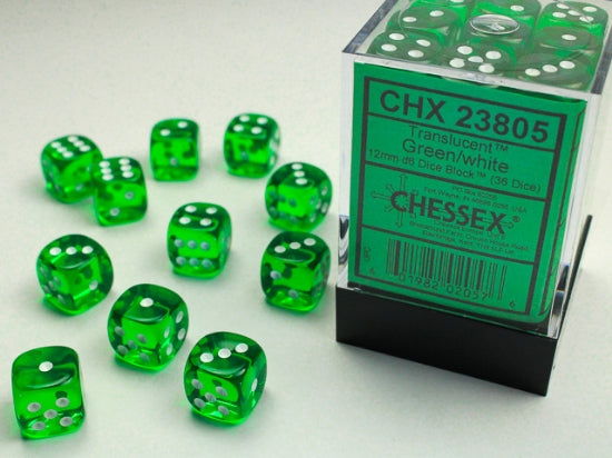 Translucent: 12mm Pip D6 Green/White (36)