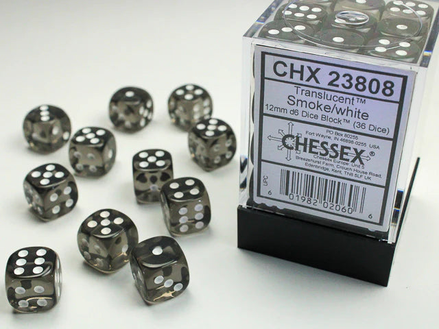Translucent: 12mm Pip D6 Smoke/White (36)