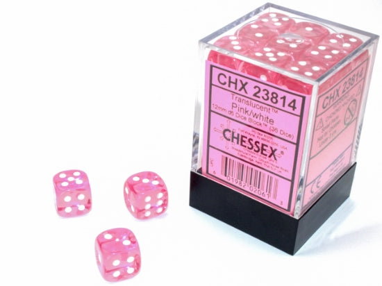Translucent: 12mm Pip D6 Pink/White (36)