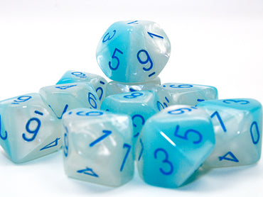 Chessex Gemini: Pearl Turquoise-White/blue Luminary Set of 10 d10s