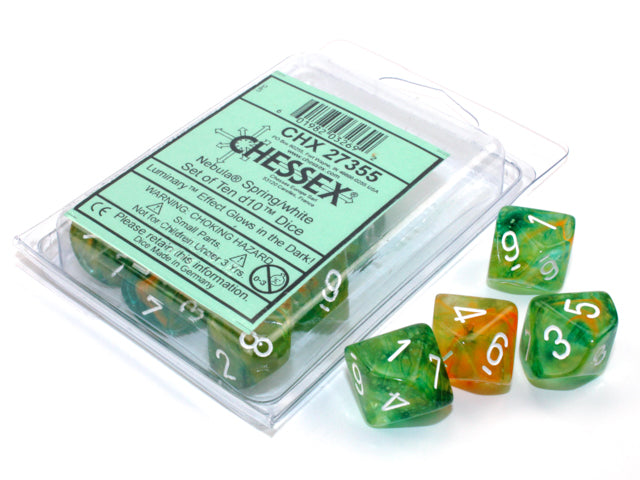 Chessex Nebula: Spring/white Luminary Set of Ten Luminary d10s