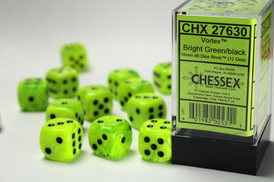 Vortex: 16mm Pip D6 Bright Green/Black (12)