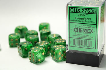 Vortex: 16mm Pip D6 Green/Gold (12)