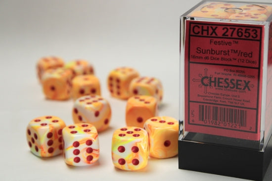 Festive: 16mm Pip D6 Sunburst/Red (12)