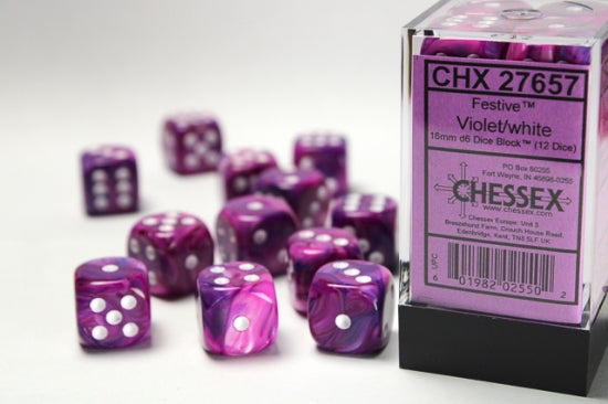 Festive: 16mm Pip D6 Violet/White (12)
