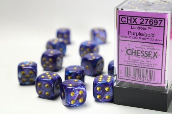 Lustrous: 16mm Pip D6 Purple/Gold (12)