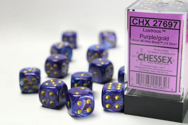 Lustrous: 16mm Pip D6 Purple/Gold (12)