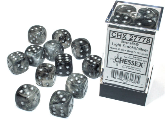 Chessex Borealis 12D6 Light Smoke/Silver 16MM