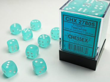 Frosted: 16mm Pip D6 Teal/White (12)