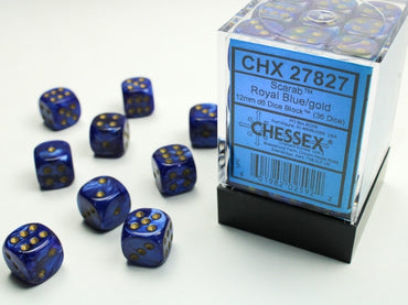 Scarab: 12mm Pip D6 Royal Blue/Gold (36)