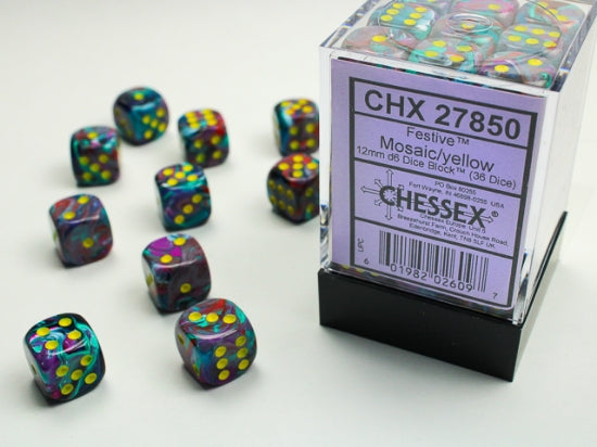 Chessex Festive 36D6 Mosaic/Yellow 12MM