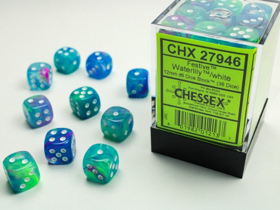 Chessex Festive 36D6 Waterlily/White 12MM