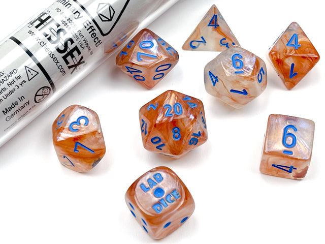 Borealis Rose Gold/ Light Blue Polyhedral 7 Set Dice