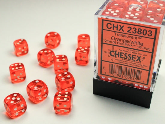Translucent: 12mm Pip D6 Orange/White (36)