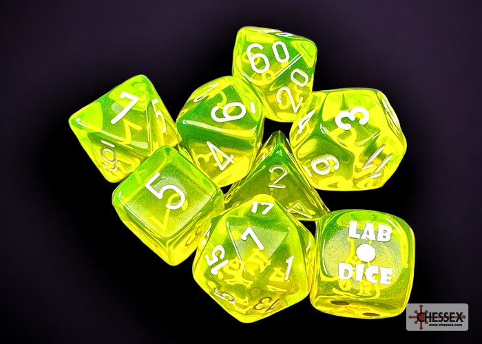 Translucent Neon Yellow/white Polyhedral 7-Die Set (with bonus die)