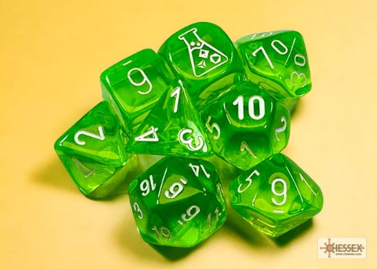 Translucent Rad Green/white Polyhedral 7-Die Set (with bonus die)