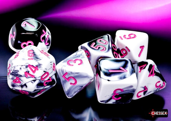 Gemini: Polyhedral 7-Die Set Black-White/Pink