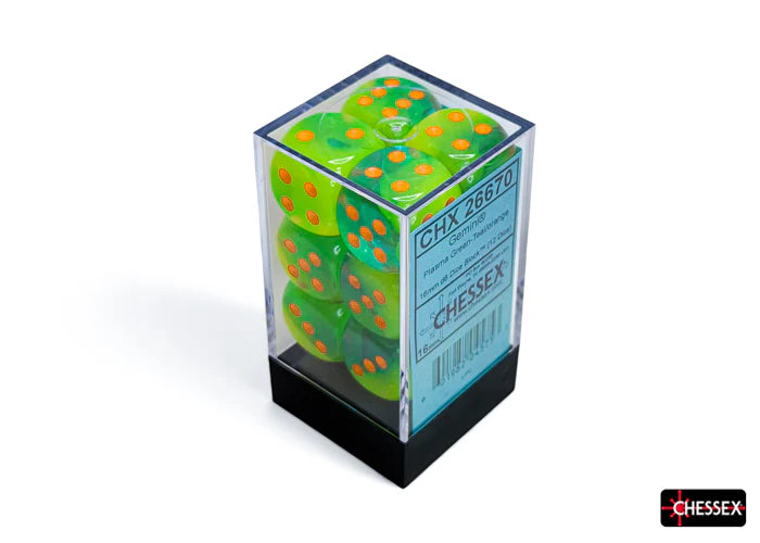 Chessex Gemini 12D6 Plasma Green-Teal/Orange 16MM