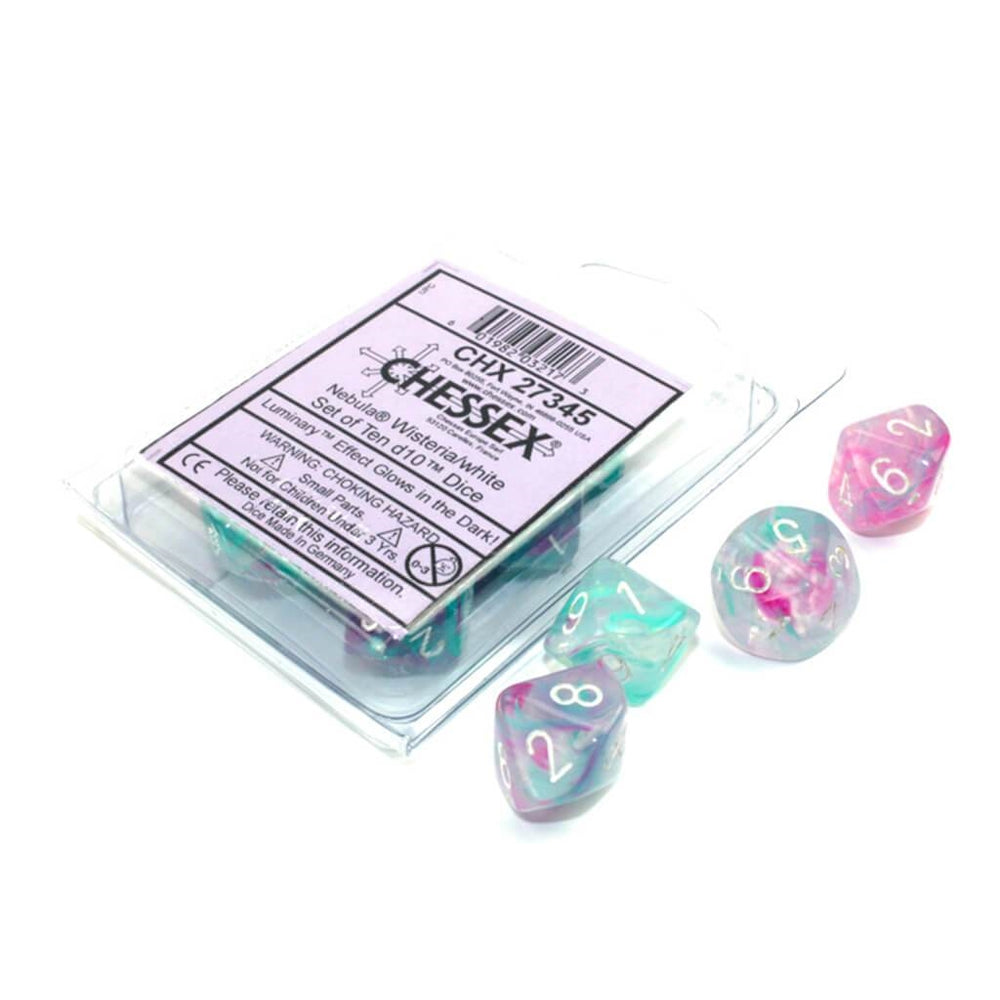 Nebula Wisteria/White Set of Ten D10 Dice