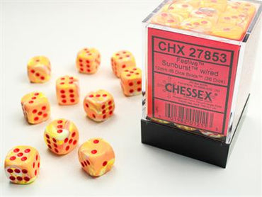 Festive: 12mm Pip D6 Sunburst/Red (36)