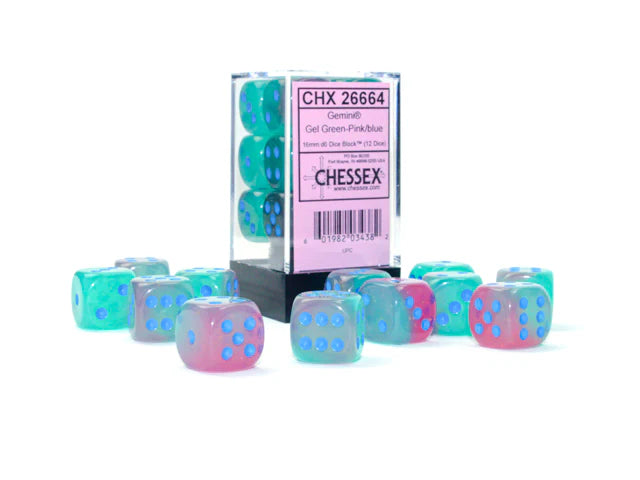 Chessex Gemini 12D6 Gel Green-Pink/Blue 16MM