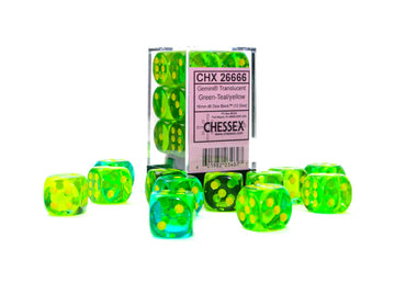 Chessex Gemini 12D6 Translucent Green-Teal/Yellow 16MM