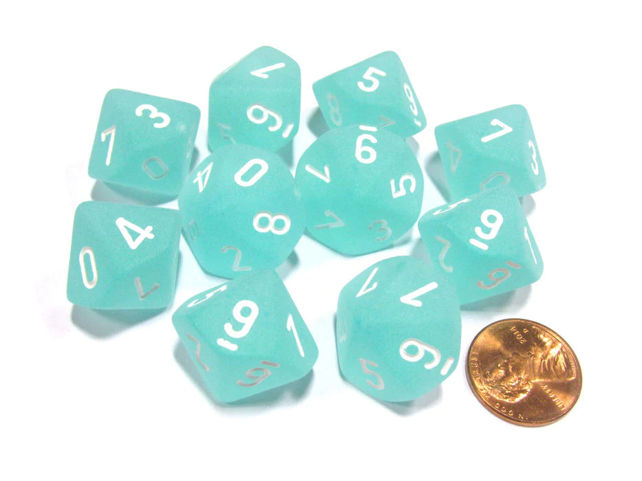 Frosted Teal/White Set of Ten D10 Dice