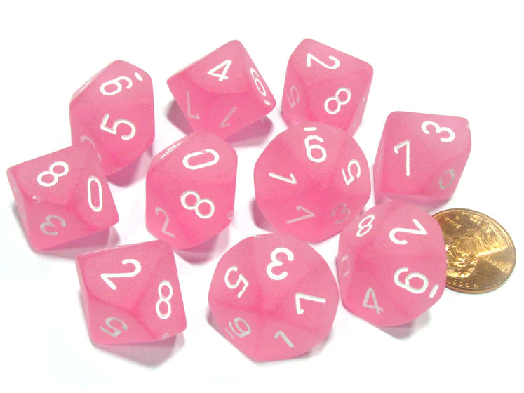 Frosted Pink/White Set of Ten D10 Dice