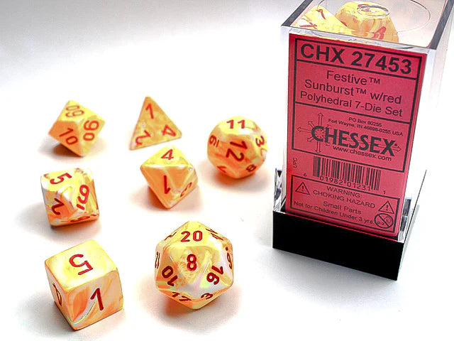 Festive: Polyhedral 7-Die Set Sunburst/Red