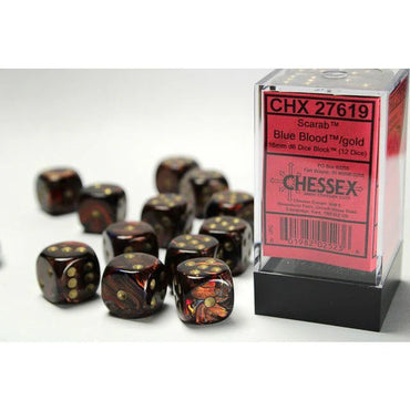 Scarab: 16mm Pip D6 Blue Blood/Gold (12)