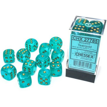 Chessex Borealis 12D6 Teal/Gold 16MM