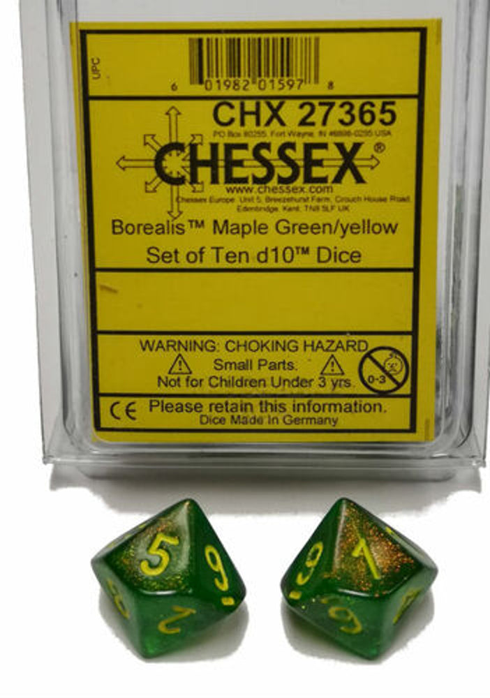 Borealis Maple Green/Yellow Set of Ten D10 Dice