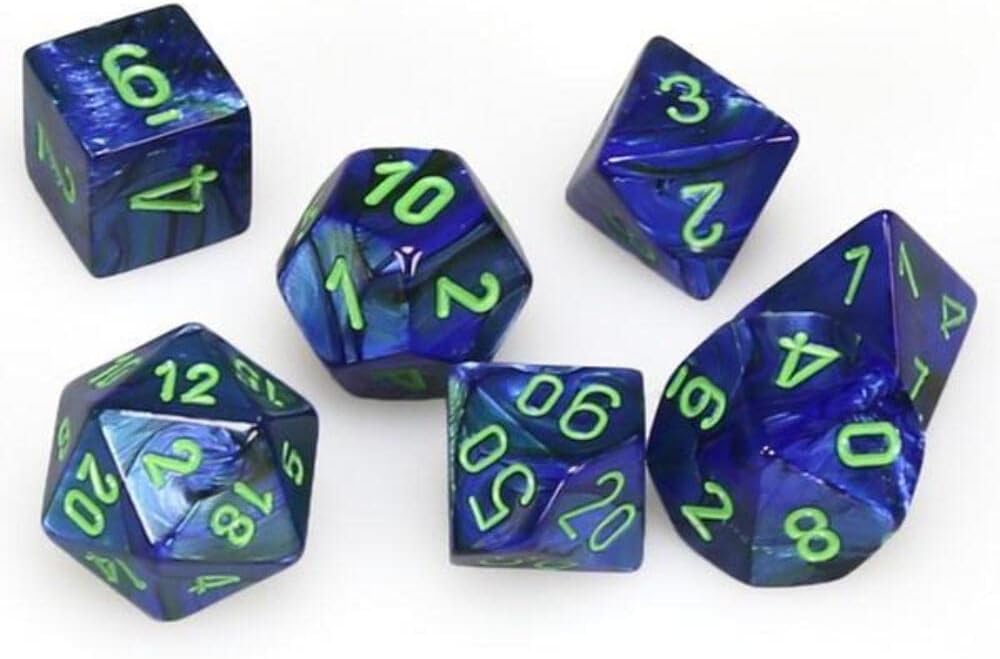 Lustrous Dark Blue w/ Green Set of Ten D10 Dice