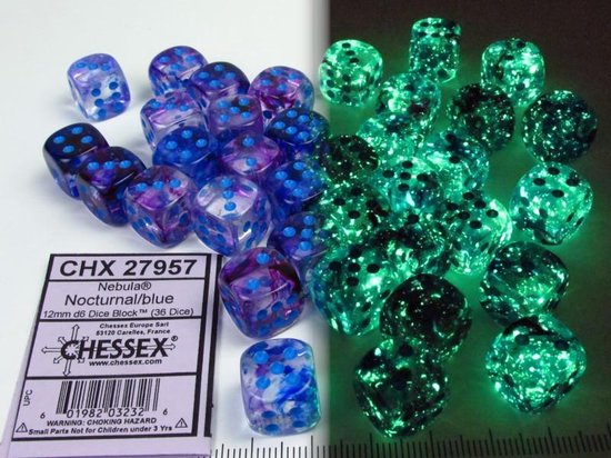 Chessex 12mm D6 Set of 36: Nebula Nocturnal/ Blue Luminary