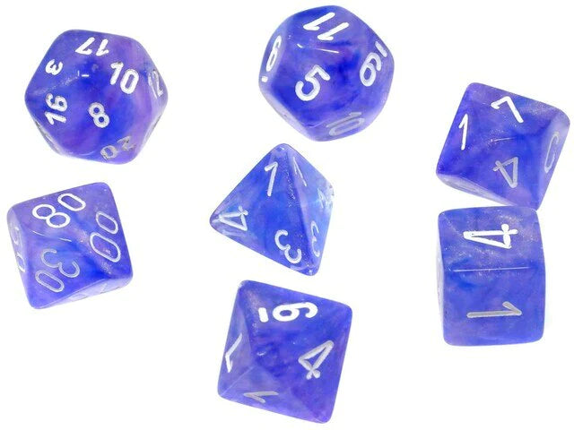 Chessex Borealis Luminary™ Purple Polyhedral Dice with White Numbers