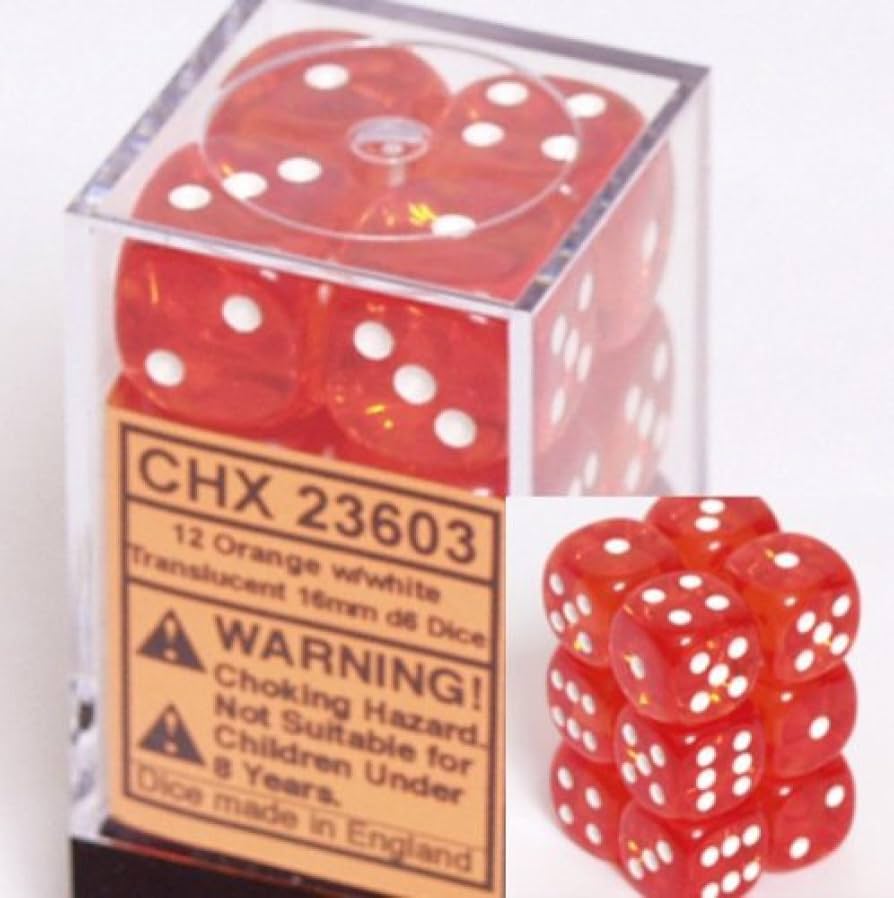 Translucent: 16mm Pip D6 Orange/White (12)