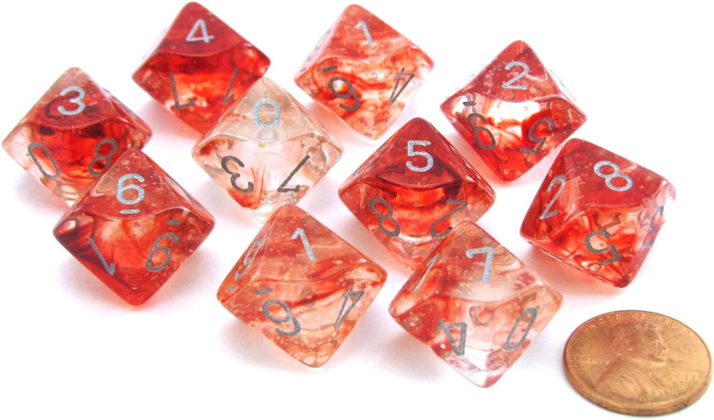 Chessex Nebula Red/Silver Set of 10 D10
