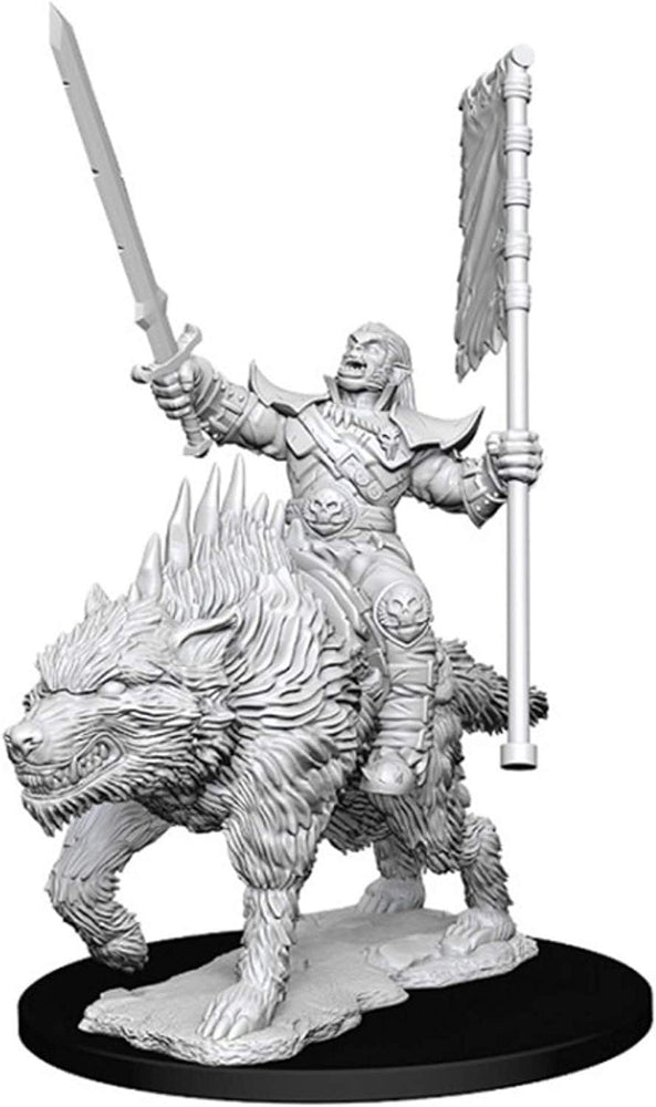 Pathfinder Deep Cuts W07 Orc on Dire Wolf unpainted miniature