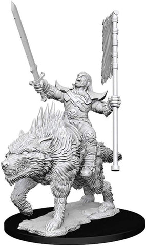 Pathfinder Deep Cuts W07 Orc on Dire Wolf unpainted miniature