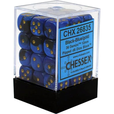 Chessex 12mm D6 Set of 36: Black-Blue / Gold