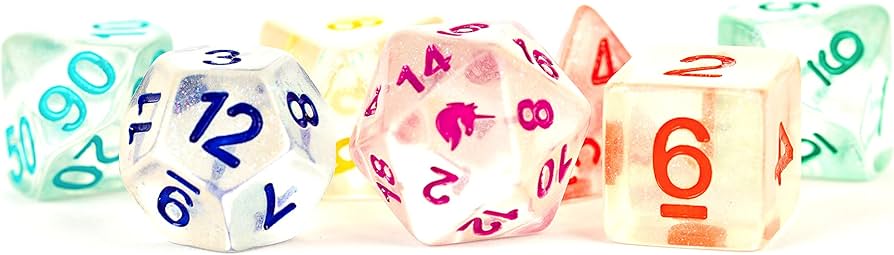16mm Resin Poly Dice Set Unicorn Rainbow Ice
