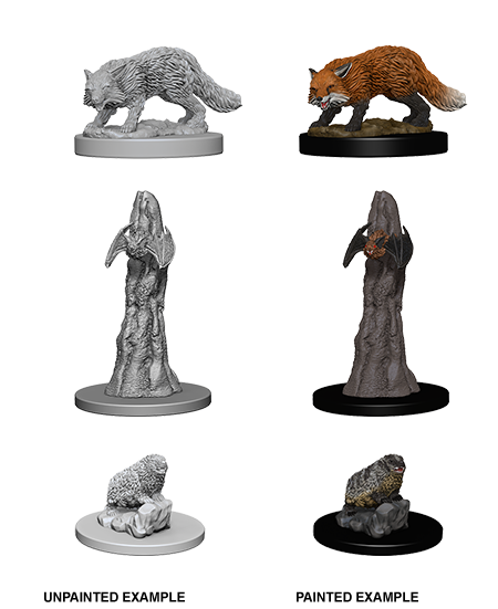Pathfinder Deep Cuts W01 Familiars (Fox, Bat, Badger) unpainted miniature