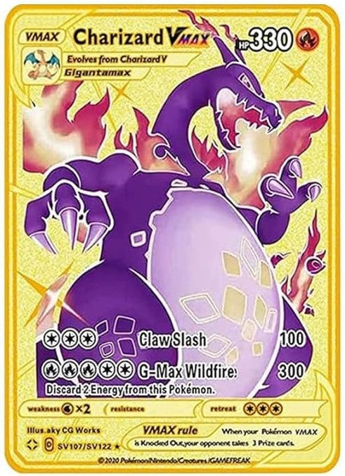 pokemon charizard vmax gold card LIUHYLG Metal - Collector's Rare Shiny Rainbow Card proof acrylic case and featuring a striking image of the captivating character Charizard Vmax Golden