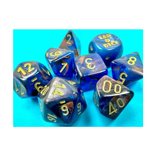 Lustrous Azurite/Gold Polyhedral 7 Set Dice