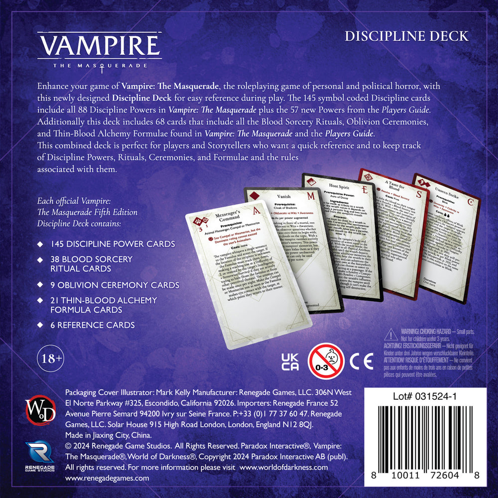 Vampire The Masquerade: RPG - Discipline and Blood Magic Cards