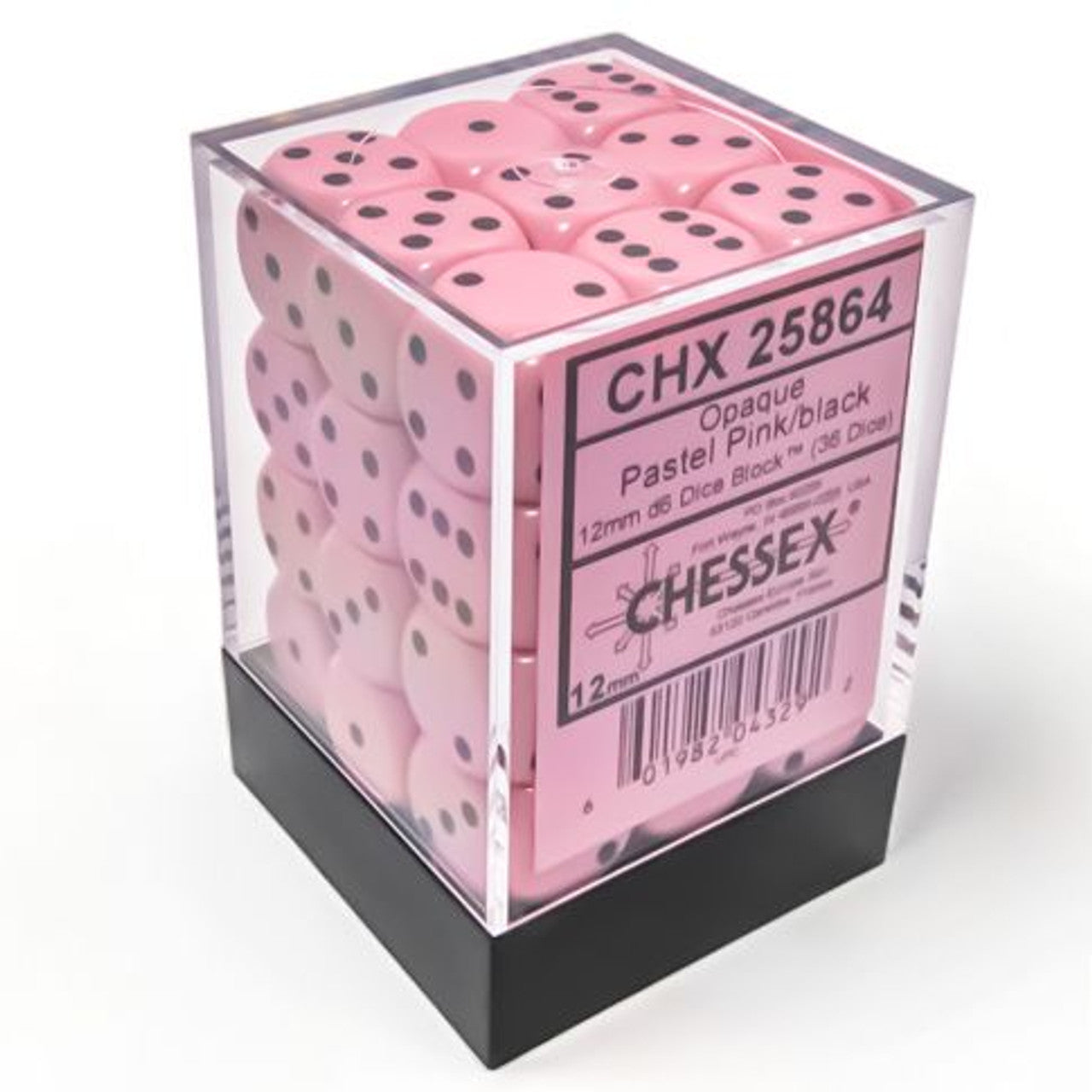 Opaque 12mm d6 Pastel Pink/black Dice Block (36 dice)
