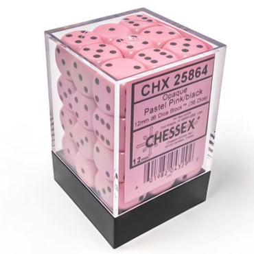 Opaque 12mm d6 Pastel Pink/black Dice Block (36 dice)