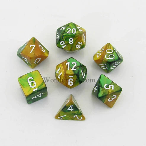 Gemini Gold-Green/White 7 Die Set