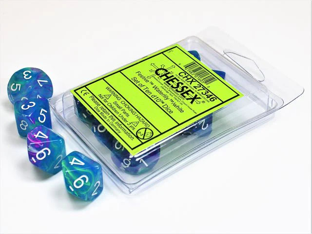 Festive Waterlily White Set of Ten D10 Dice